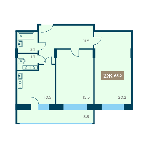 Купить 2-комнатную квартиру 65,2 кв – от застройщика СЗ Альтаир Чебоксары